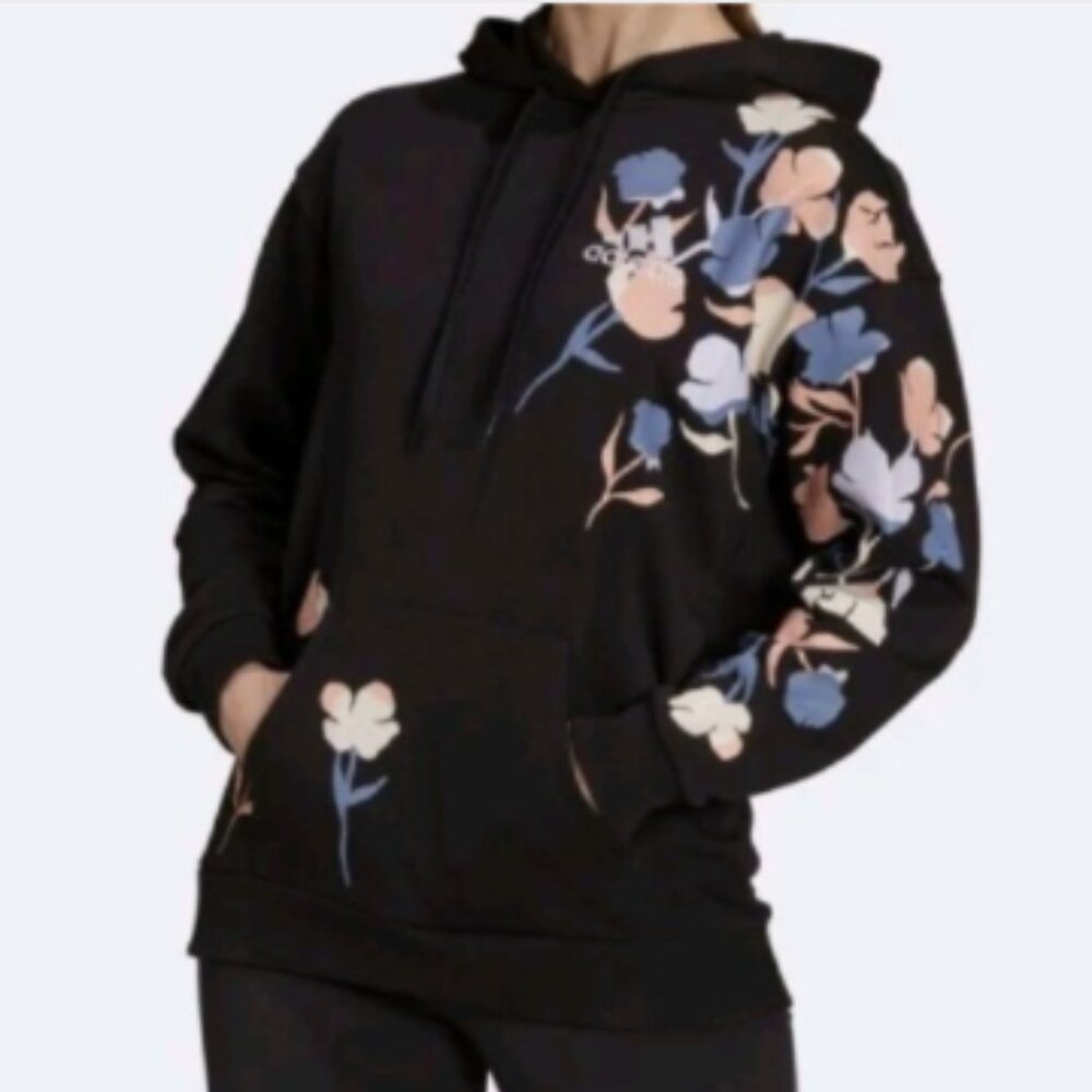 Adidas Primegreen Floral Hoodie Black Womens L Pullover Sweatshirt Eco Aesthetic